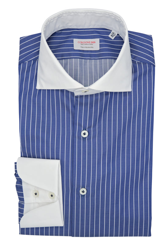 White and Blue Little Striped Shirt with White Collar and Cuffs - Italian cotton - Handmade in Italy - VIP