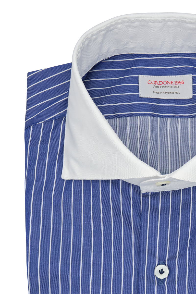 White and Blue Little Striped Shirt with White Collar and Cuffs - Italian cotton - Handmade in Italy