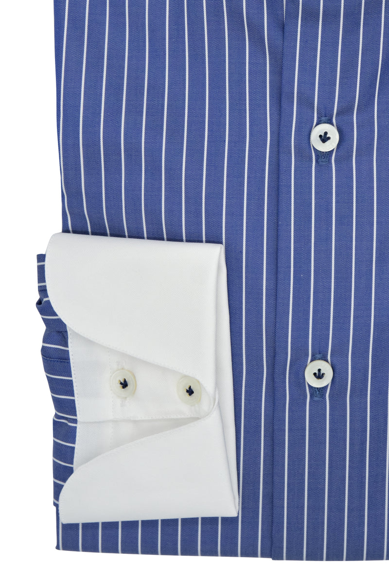 White and Blue Little Striped Shirt with White Collar and Cuffs - Italian cotton - Handmade in Italy