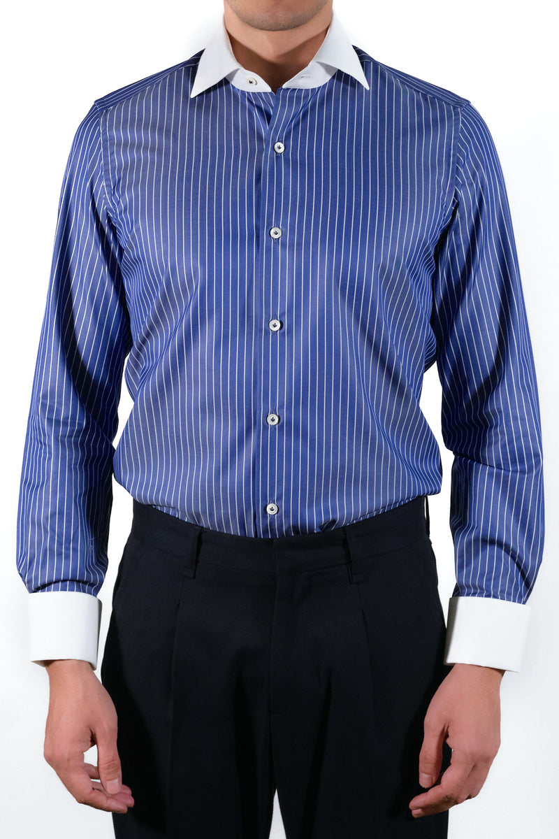 White Collar Striped Twill Shirt Slim Fit / XL 44