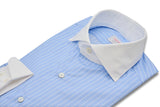 White and Azure Little Striped Shirt with White Collar and Cuffs - Italian cotton - Handmade in Italy