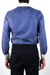 White and Blue Little Striped Shirt with White Collar and Cuffs - Italian cotton - Handmade in Italy - VIP