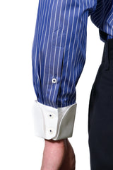 White and Blue Little Striped Shirt with White Collar and Cuffs - Italian cotton - Handmade in Italy - VIP