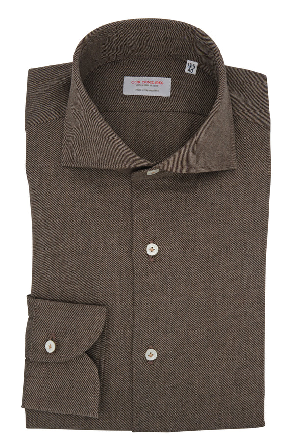 Camicia in flanella marrone - cotone italiano - fatta a mano in Italia