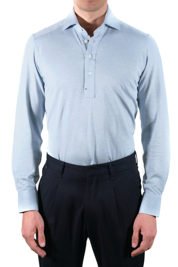 Polo Shirt Azure in Cashmere and Cotton - Italian Cotton Cashmere- Handmade in Italy