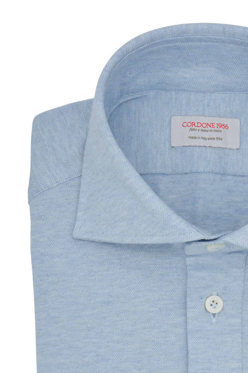 Polo Shirt Azure in Cashmere and Cotton - Italian Cotton Cashmere- Handmade in Italy