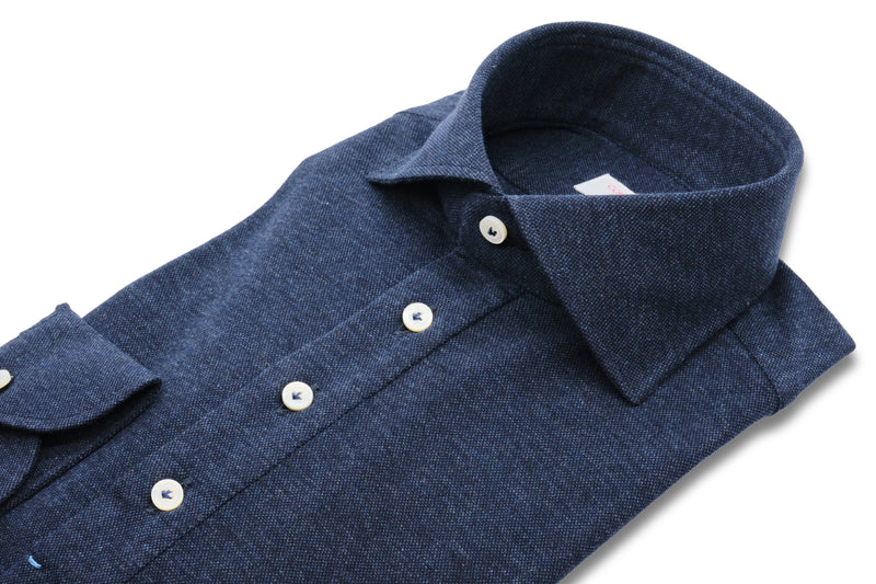 Polo Shirt Blue in Cashmere and Cotton - Italian Cotton Cashmere  - Handmade in Italy