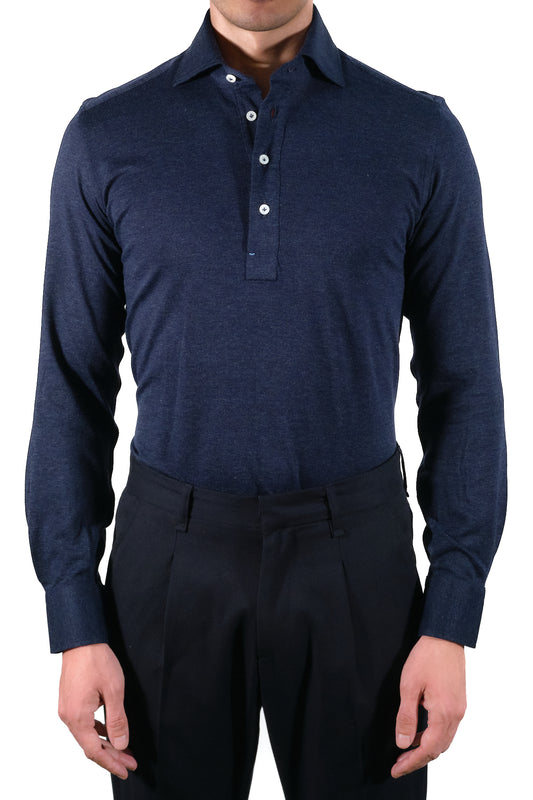 Polo Shirt Blue in Cashmere and Cotton - Italian Cotton Cashmere  - Handmade in Italy- VIP