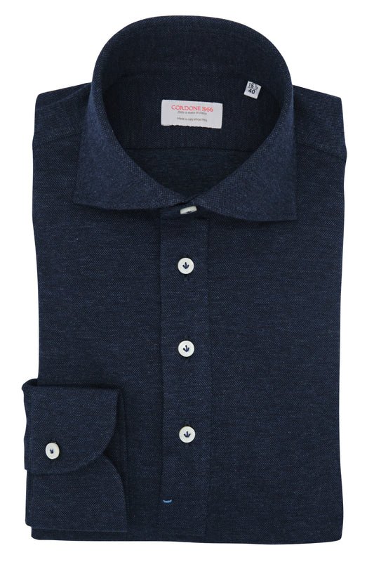 Polo Shirt Blue in Cashmere and Cotton - Italian Cotton Cashmere  - Handmade in Italy- VIP