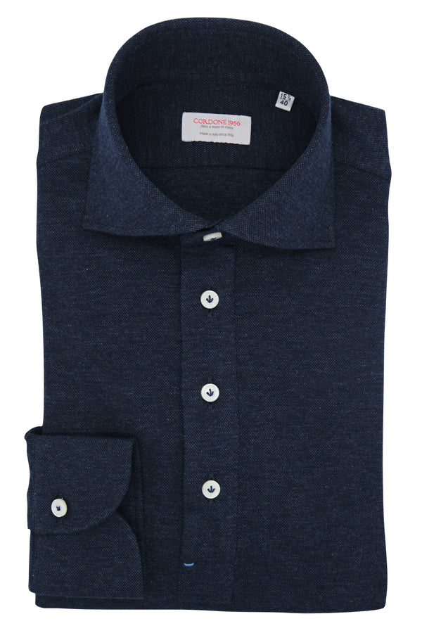 Polo Shirt Blue in Cashmere and Cotton - Italian Cotton Cashmere  - Handmade in Italy