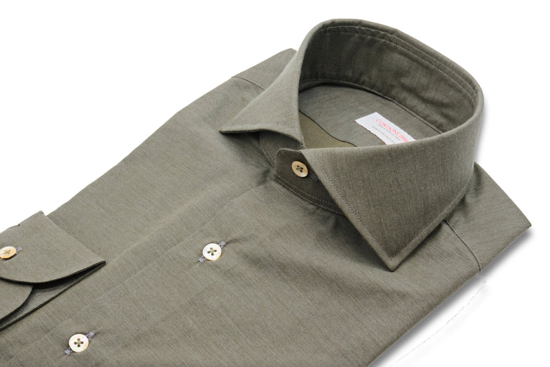 Green Wool and Cotton Shirt- Italian Cotton Wool - Handmade in Italy