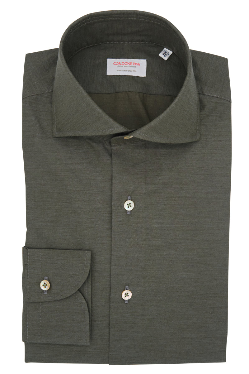 Green Wool and Cotton Shirt- Italian Cotton Wool - Handmade in Italy