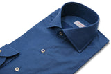 Blue Wool and Cotton Shirt- Italian Cotton Wool - Handmade in Italy