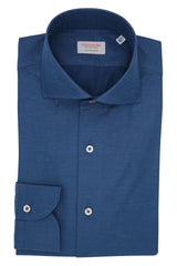 Blue Wool and Cotton Shirt- Italian Cotton Wool - Handmade in Italy