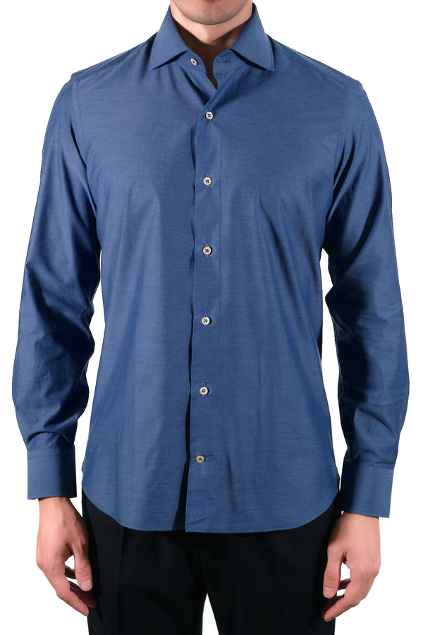 Blue Wool and Cotton Shirt- Italian Cotton Wool - Handmade in Italy