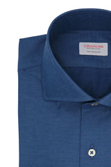 Blue Wool and Cotton Shirt- Italian Cotton Wool - Handmade in Italy