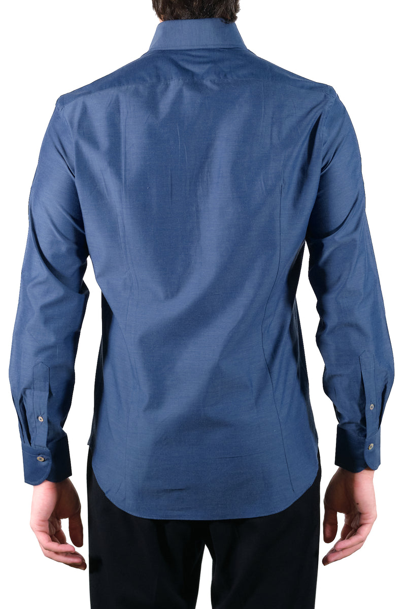 Blue Wool and Cotton Shirt- Italian Cotton Wool - Handmade in Italy