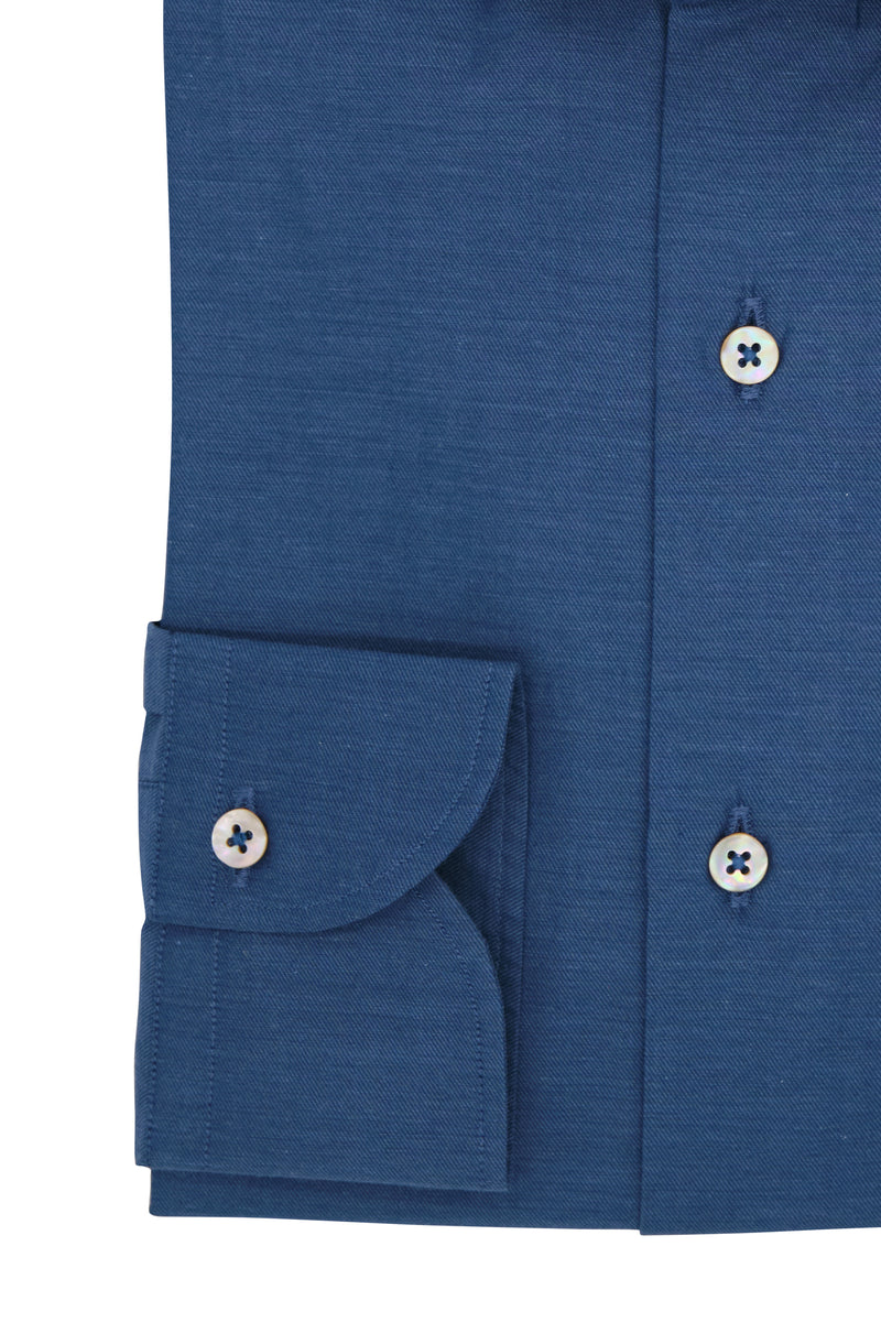 Blue Wool and Cotton Shirt- Italian Cotton Wool - Handmade in Italy