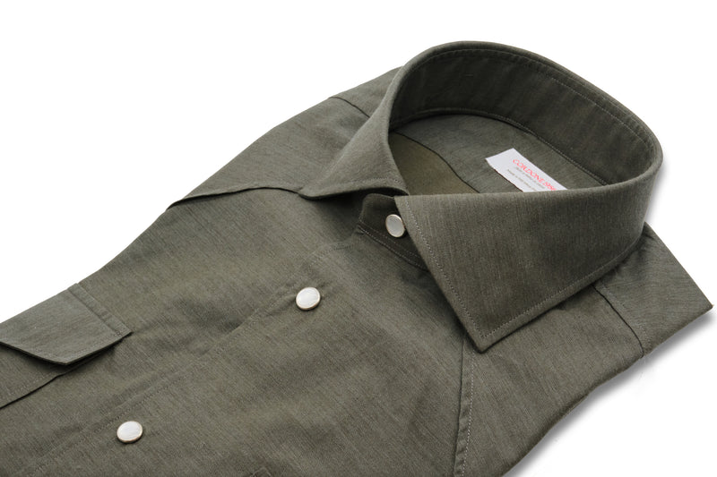 Green Wool and Cotton Tex Shirt- Italian Cotton Wool - Handmade in Italy - VIP