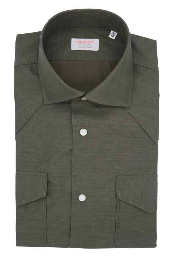 Green Wool and Cotton Tex Shirt- Italian Cotton Wool - Handmade in Italy