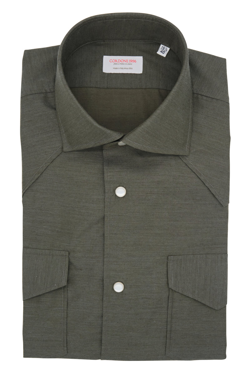 Green Wool and Cotton Tex Shirt- Italian Cotton Wool - Handmade in Italy - VIP