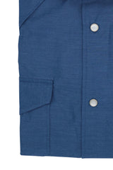 Blue Wool and Cotton Tex Shirt- Italian Cotton Wool - Handmade in Italy