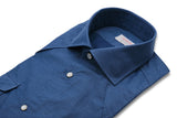 Blue Wool and Cotton Tex Shirt- Italian Cotton Wool - Handmade in Italy