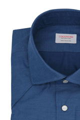 Blue Wool and Cotton Tex Shirt- Italian Cotton Wool - Handmade in Italy