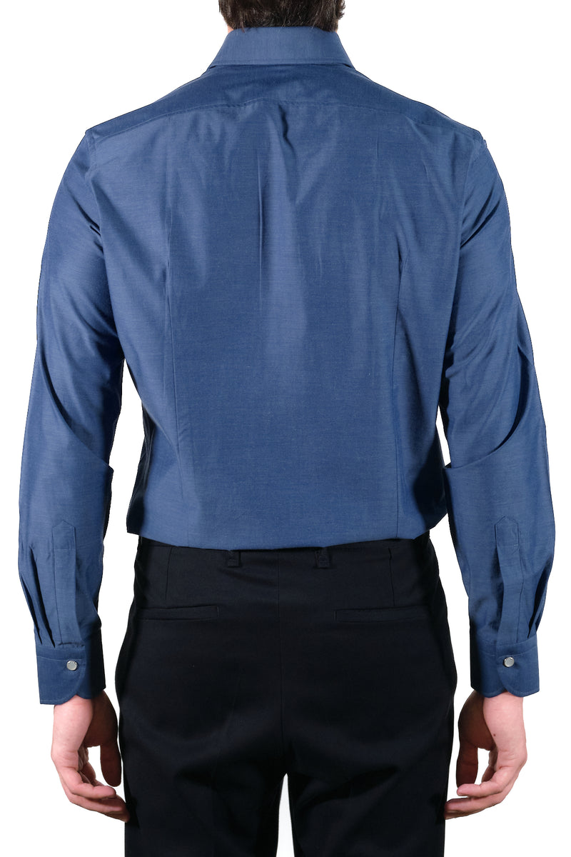 Blue Wool and Cotton Tex Shirt- Italian Cotton Wool - Handmade in Italy