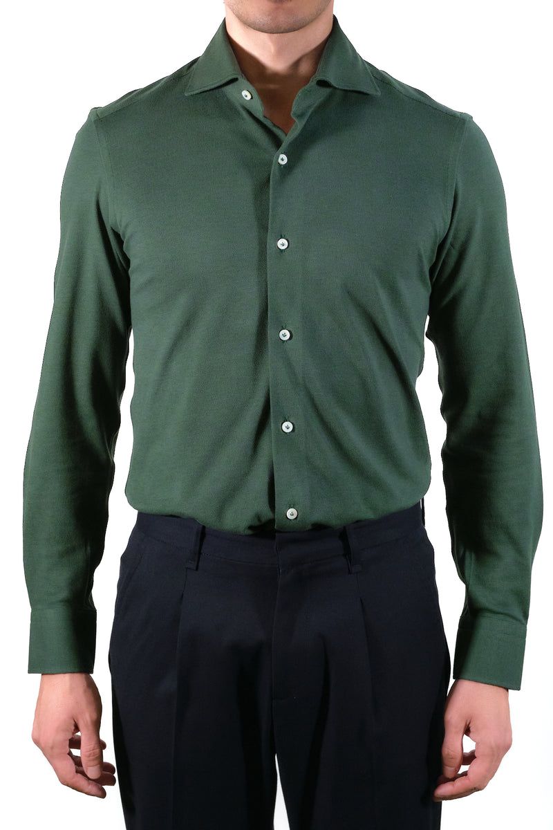 Jersey Green Shirt- Italian Cotton - Handmade in Italy