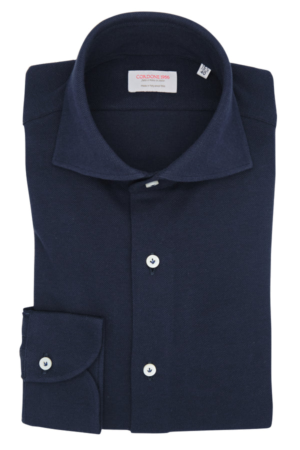 Blue Jersey Shirt- Italian Cotton - Handmade in Italy