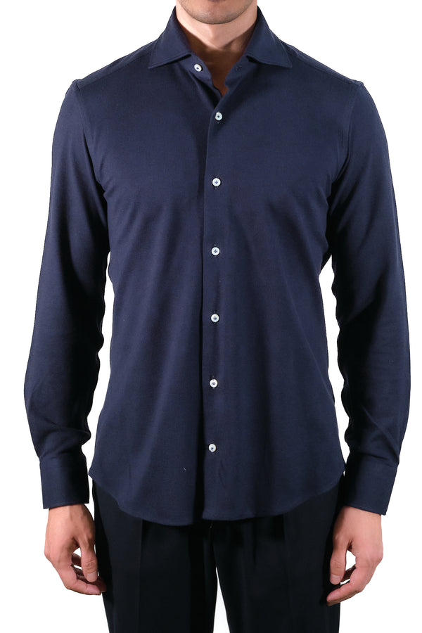 Blue Jersey Shirt- Italian Cotton - Handmade in Italy