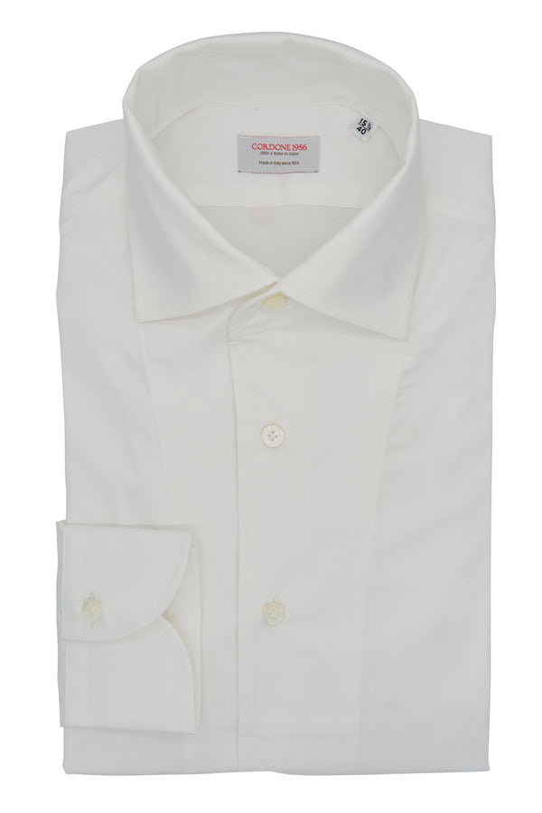 One Piece Collar White Denim Shirt- Italian Cotton - Handmade in Italy