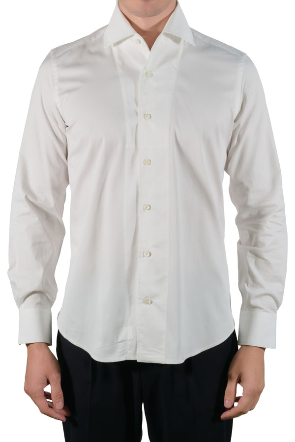 One Piece Collar White Denim Shirt- Italian Cotton - Handmade in Italy