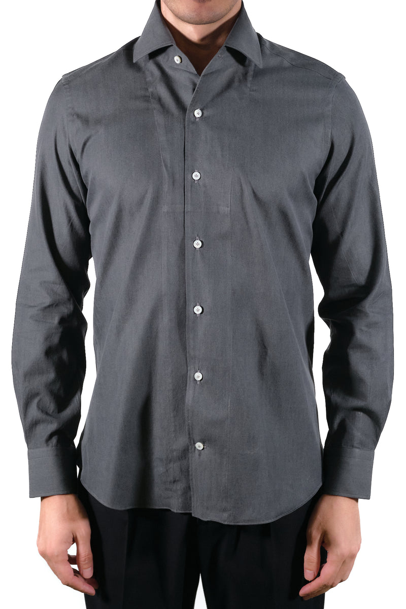 One Piece Collar Gray Denim Shirt- Italian Cotton - Handmade in Italy