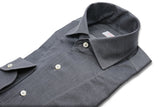 One Piece Collar Gray Denim Shirt- Italian Cotton - Handmade in Italy