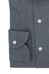 One Piece Collar Gray Denim Shirt- Italian Cotton - Handmade in Italy