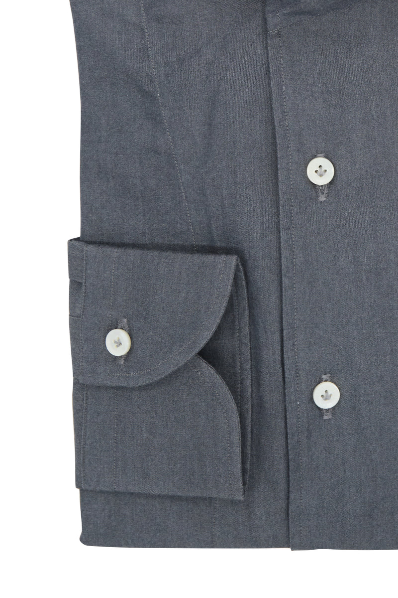 One Piece Collar Gray Denim Shirt- Italian Cotton - Handmade in Italy