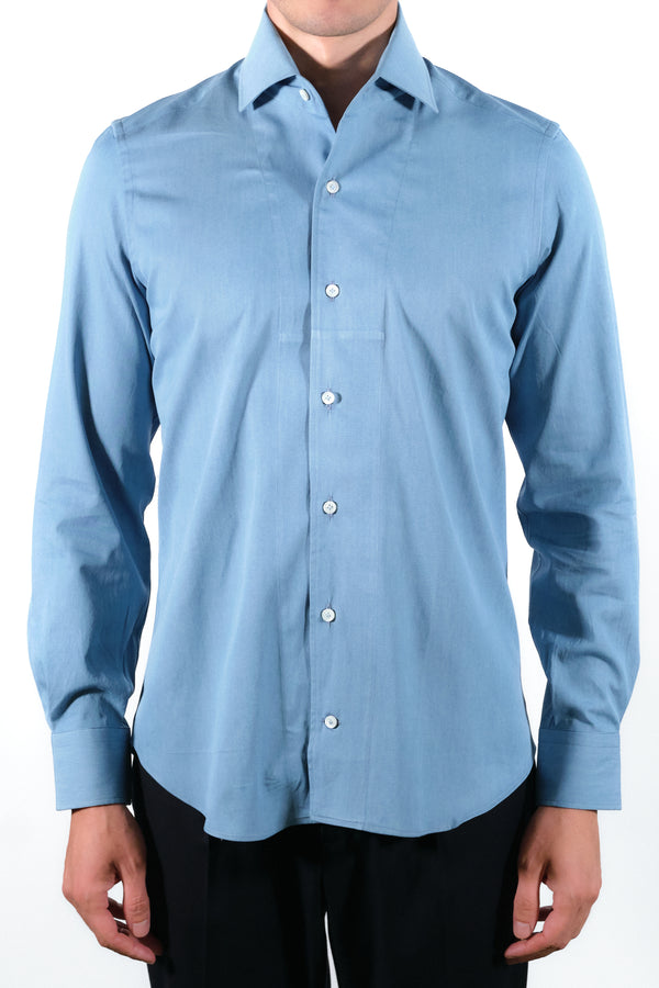 One Piece Collar Denim Shirt- Italian Cotton - Handmade in Italy