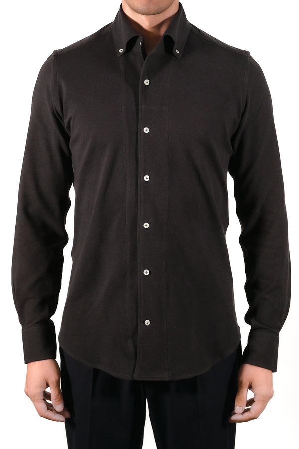 One Piece Button Down Brown Jersey Shirt