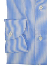 White and Azure  Striped One Piece Collar Button Down Shirt- Italian Cotton - Handmade in Italy