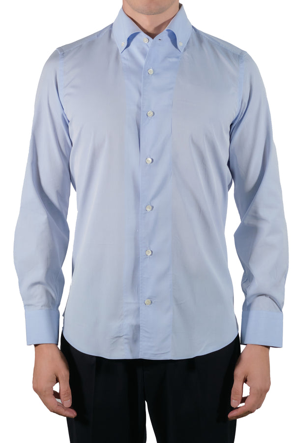 Azure One Piece Collar Button Down Shirt- Italian Cotton - Handmade in Italy