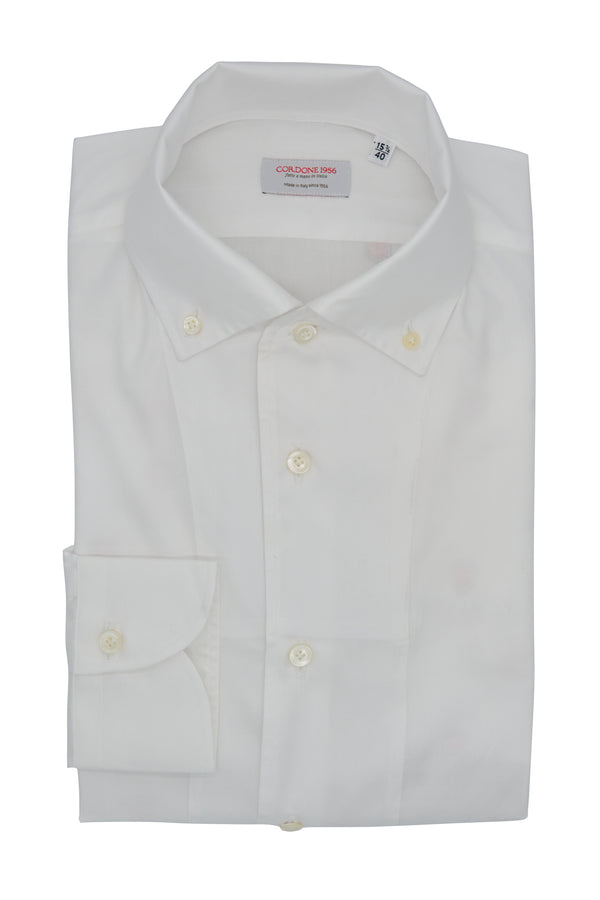 White One Piece Collar Button Down Shirt- Italian Cotton - Handmade in Italy