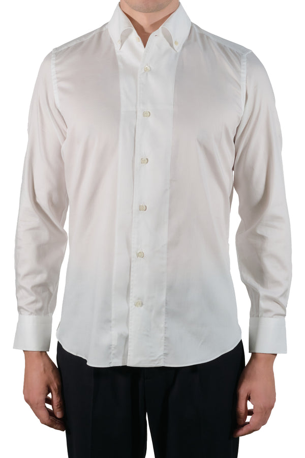 White One Piece Collar Button Down Shirt- Italian Cotton - Handmade in Italy