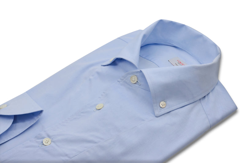 Azure One Piece Collar Button Down Shirt- Italian Cotton - Handmade in Italy