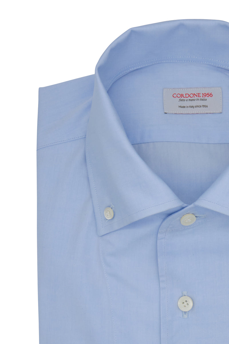 Azure One Piece Collar Button Down Shirt- Italian Cotton - Handmade in Italy