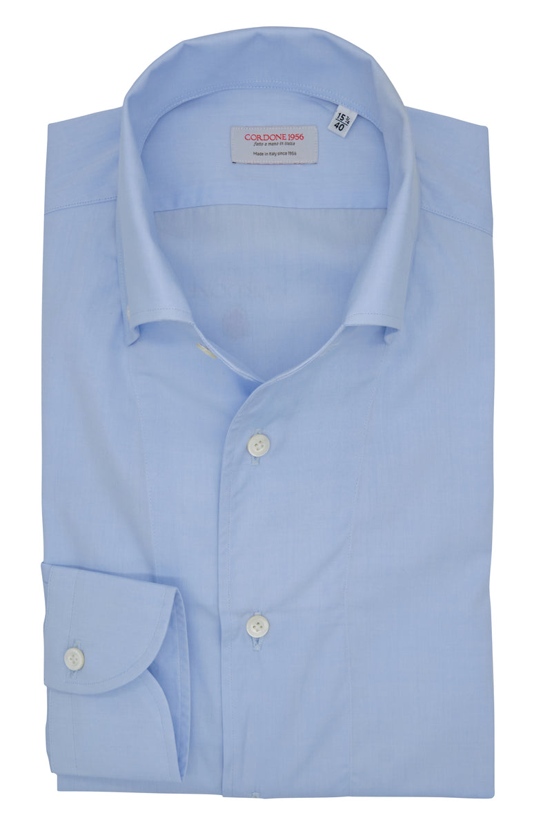 Azure One Piece Collar Button Down Shirt- Italian Cotton - Handmade in Italy