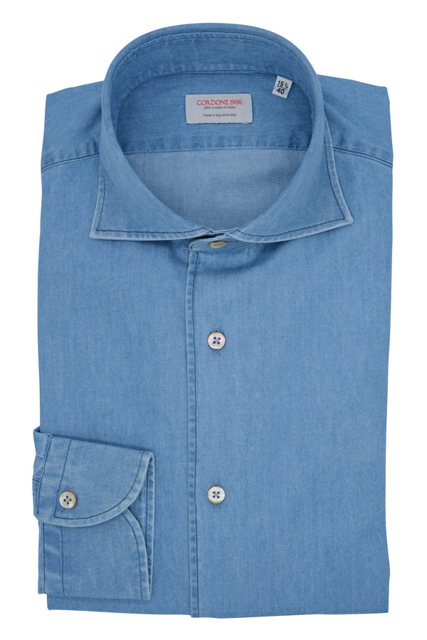 Light Blue Denim Shirt- Italian Cotton - Handmade in Italy