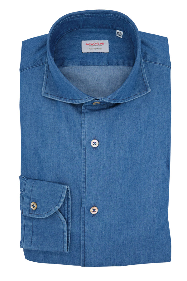 Blue Denim Shirt- Italian Cotton - Handmade in Italy