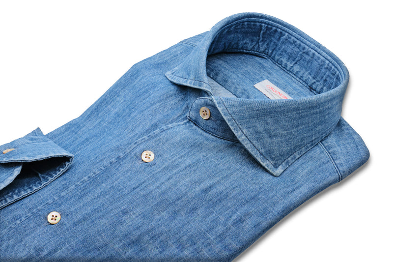 Dark Light Blue Denim Shirt- Italian Cotton - Handmade in Italy - VIP